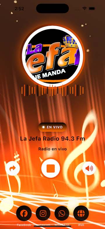 Pantalla de la aplicación de La Jefa Radio 94.3 FM