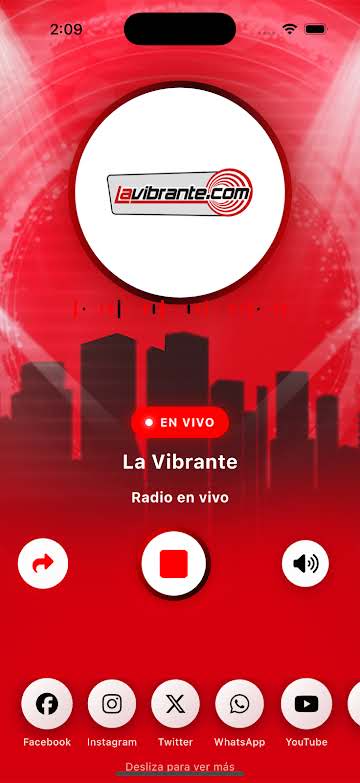 Pantalla de la aplicación de La Vibrante