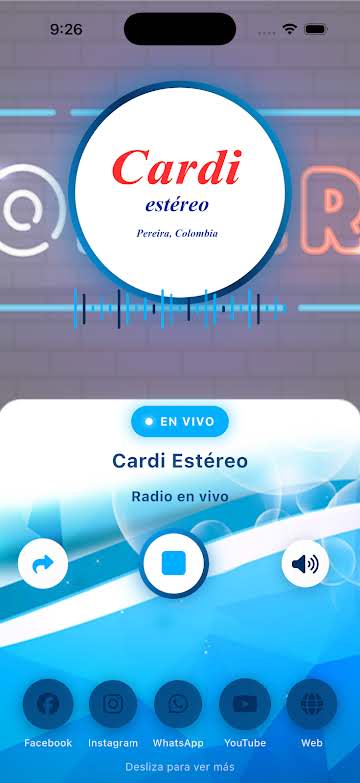Pantalla de la aplicación de Cardi Estéreo