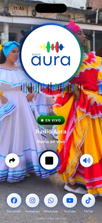 Pantalla de la aplicación de Radio Aura